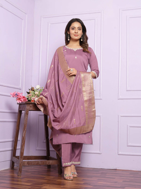 Pastel Purple Viscose Silk Pant Suit 189877